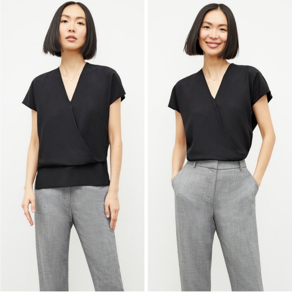 MM Lafleur The Antonia Top solid black short sleeve v-neck size XL